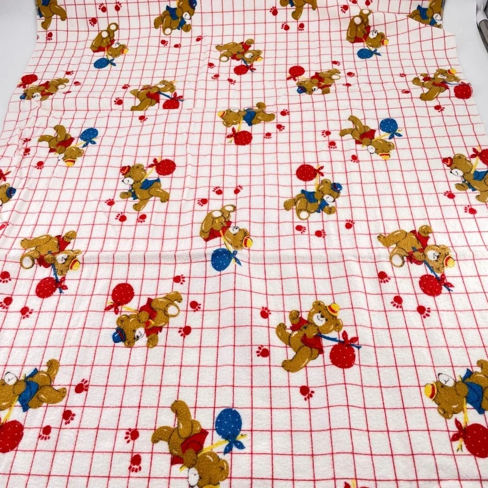 Vtg Thats Our Baby Teddy Bear Quilt & Dundee Flannel Blanket Set Balloons 2pc